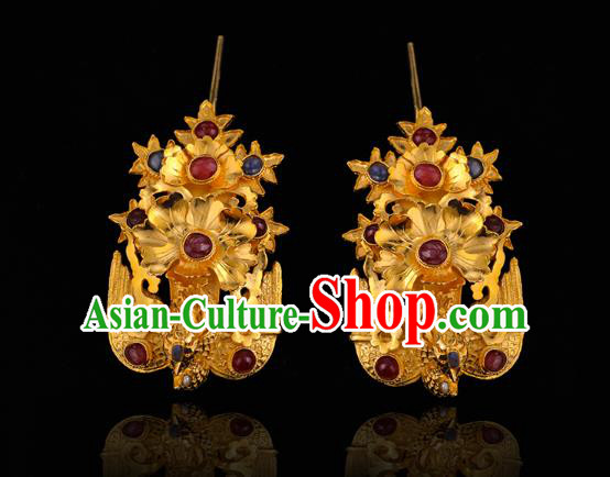 China Ancient Hanfu Gems Phoenix Hair Stick Handmade Hair Accessories Traditional Ming Dynasty Court Queen Hairpin