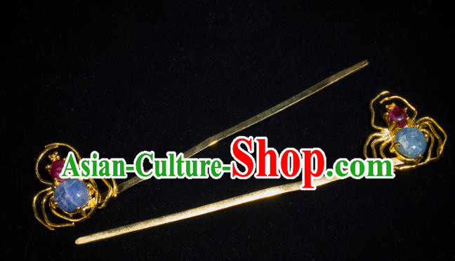 China Ancient Imperial Consort Hanfu Golden Spider Hairpin Handmade Hair Accessories Traditional Ming Dynasty Court Hair Stick