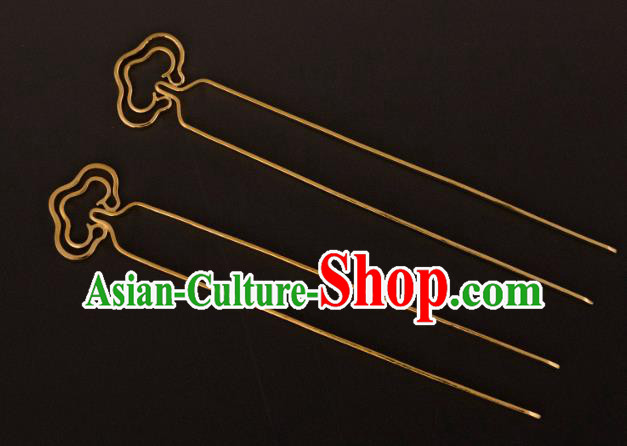 China Ancient Queen Hanfu Hairpin Handmade Hair Accessories Traditional Ming Dynasty Court Golden Cloud Hair Stick