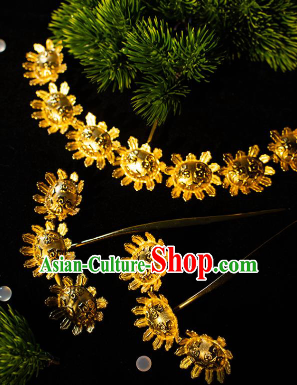 Ancient China Queen Golden Hairpin Handmade Hair Accessories Traditional Hanfu Ming Dynasty Hair Stick