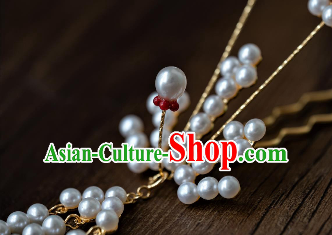 China Ming Dynasty Beads Phoenix Hairpin Traditional Hanfu Hair Accessories Ancient Queen Hair Stick