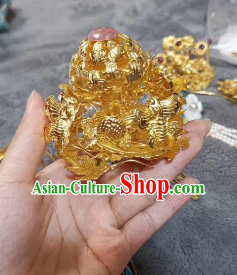China Ancient Queen Golden Butterfly Flower Hairpin Handmade Hair Accessories Traditional Ming Dynasty Court Hair Stick