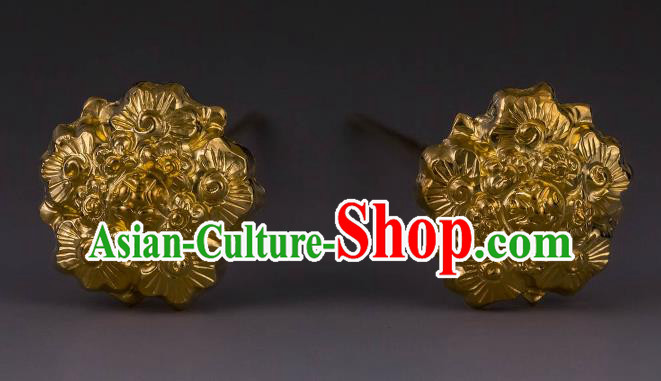 China Ancient Queen Golden Flower Hairpin Handmade Hair Accessories Traditional Ming Dynasty Court Hair Stick