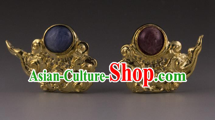 China Ancient Court Golden Hairpins Handmade Hair Accessories Traditional Ming Dynasty Imperial Empress Hair Sticks