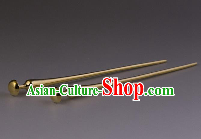 China Ancient Princess Brass Hair Stick Handmade Hair Accessories Traditional Tang Dynasty Golden Hairpin