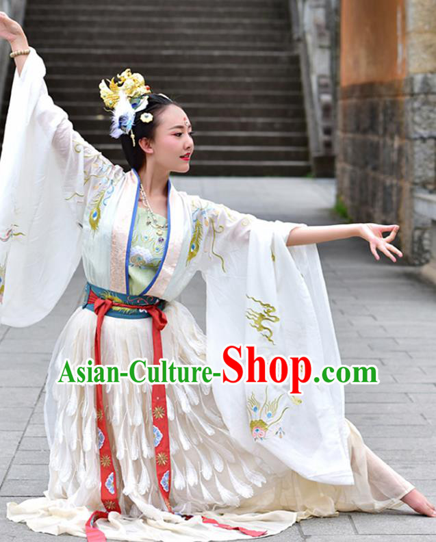 China Ancient Court Lady Dance White Hanfu Dress Traditional Tang Dynasty Imperial Consort Historical Costume