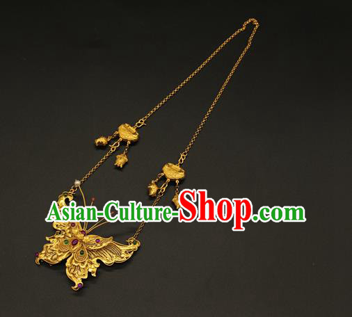 Handmade Chinese Hanfu Jewelry Accessories Traditional Ancient Imperial Consort Golden Butterfly Necklace