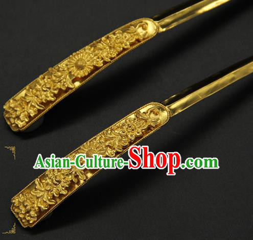 China Traditional Handmade Hairpin Ancient Ming Dynasty Court Hair Accessories Golden Hair Stick
