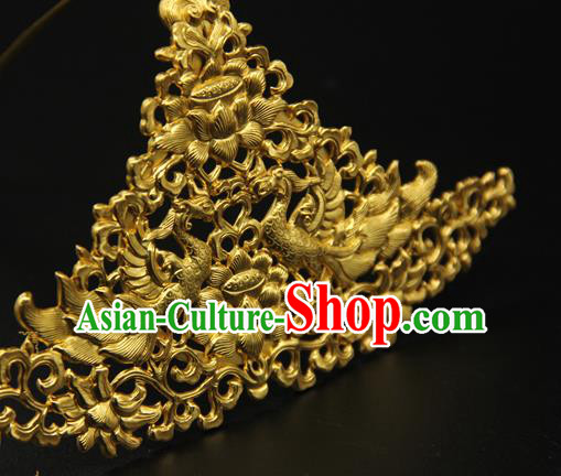 China Traditional Handmade Hairpin Ancient Court Hair Accessories Tang Dynasty Golden Lotus Hair Crown