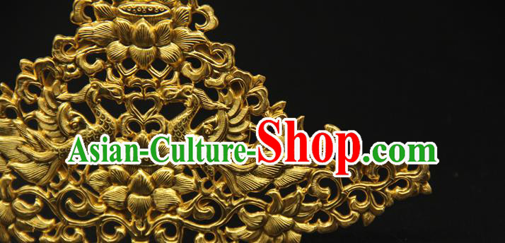 China Traditional Handmade Hairpin Ancient Court Hair Accessories Tang Dynasty Golden Lotus Hair Crown