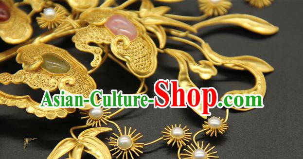 China Ming Dynasty Hair Stick Ancient Court Hair Accessories Traditional Handmade Golden Flowers Hairpin