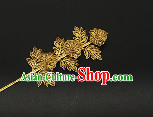 China Ancient Court Empress Hair Accessories Handmade Golden Hairpin Traditional Ming Dynasty Hair Stick