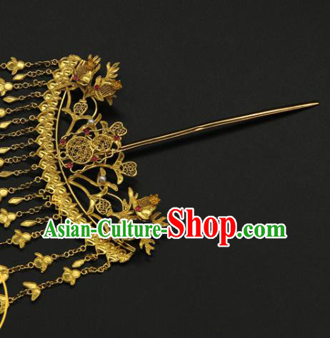 China Ming Dynasty Golden Gourd Hair Stick Ancient Court Hair Accessories Traditional Handmade Empress Tassel Hairpin