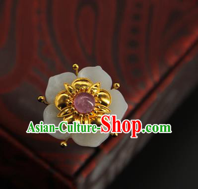 China Handmade Court Hairpin Ancient Empress Hair Accessories Traditional Ming Dynasty Jade Plum Hair Stick