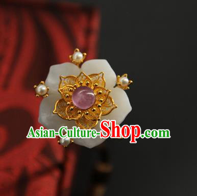 China Ancient Empress Hair Accessories Traditional Ming Dynasty White Jade Plum Hair Stick Handmade Court Pearls Hairpin
