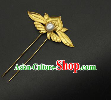 China Traditional Handmade Empress Golden Peach Hairpin Ming Dynasty Hair Stick Ancient Court Hair Accessories