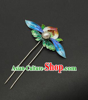 China Ming Dynasty Hair Stick Ancient Court Hair Accessories Traditional Handmade Empress Enamel Peach Hairpin