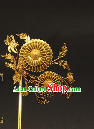 China Traditional Ming Dynasty Palace Hair Accessories Handmade Golden Flowers Hair Stick Ancient Imperial Empress Hairpin