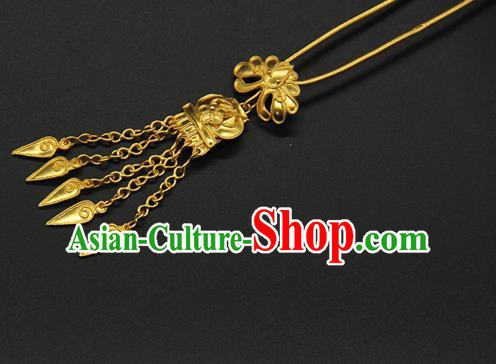 China Ancient Song Dynasty Tassel Hair Stick Traditional Handmade Court Golden Hairpin Queen Hair Accessories