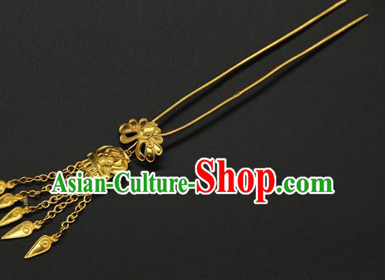 China Ancient Song Dynasty Tassel Hair Stick Traditional Handmade Court Golden Hairpin Queen Hair Accessories