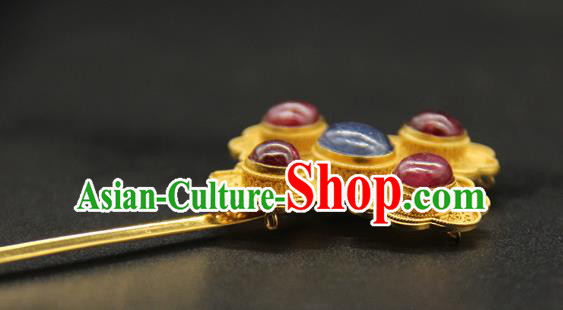 China Traditional Ming Dynasty Palace Hair Accessories Handmade Court Hair Stick Ancient Empress Gems Hairpin