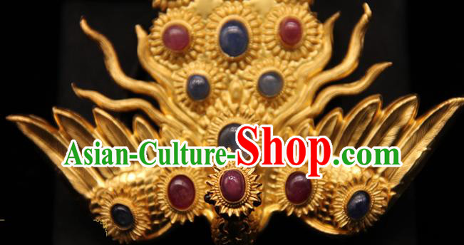 China Ancient Imperial Consort Gems Hairpin Handmade Hair Accessories Traditional Ming Dynasty Phoenix Hair Stick