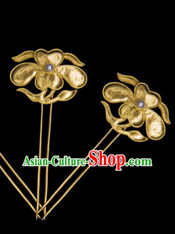 China Ancient Empress Pearl Hair Stick Traditional Ming Dynasty Palace Hair Accessories Handmade Court Golden Peony Hairpin