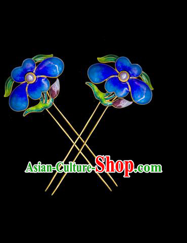 China Handmade Court Cloisonne Peony Hairpin Ancient Empress Pearl Hair Stick Traditional Qing Dynasty Palace Hair Accessories