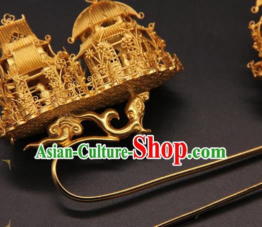 China Traditional Court Hair Accessories Handmade Ming Dynasty Wedding Hair Stick Ancient Queen Golden Hairpin