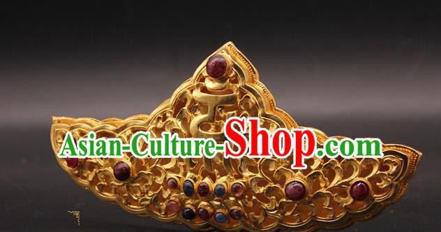 China Handmade Ming Dynasty Court Gems Hair Crown Traditional Wedding Hair Accessories Ancient Queen Golden Hairpin