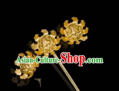 China Traditional Song Dynasty Palace Hair Accessories Ancient Empress Hair Stick Handmade Court Golden Flowers Hairpin