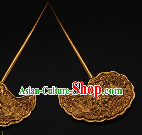 China Traditional Court Hair Accessories Handmade Ming Dynasty Empress Hairpin Ancient Queen Golden Hair Stick