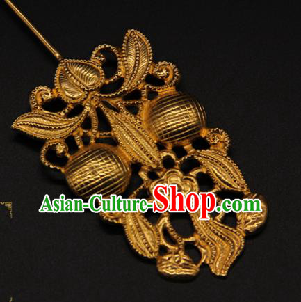 China Traditional Court Hair Accessories Ancient Empress Golden Hair Stick Handmade Yuan Dynasty Flowers Hairpin