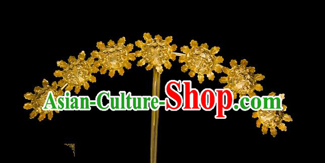 China Traditional Song Dynasty Palace Hair Accessories Handmade Court Hairpin Ancient Empress Golden Flowers Hair Stick