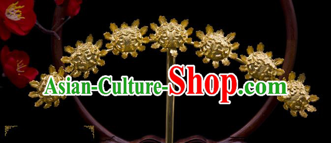 China Traditional Song Dynasty Palace Hair Accessories Handmade Court Hairpin Ancient Empress Golden Flowers Hair Stick