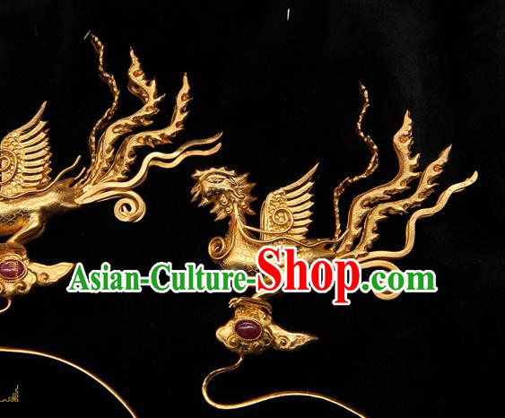 China Ancient Imperial Consort Hairpin Handmade Hair Accessories Traditional Ming Dynasty Golden Phoenix Hair Stick
