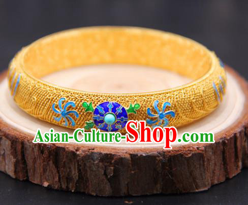 Handmade Traditional Court Enamel Bracelet Jewelry Chinese Ancient Qing Dynasty Queen Golden Bangle Accessories