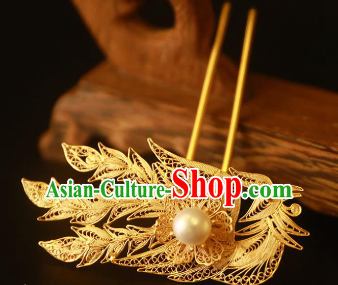 China Handmade Palace Hair Jewelry Traditional Ming Dynasty Hair Stick Ancient Court Empress Golden Phoenix Hairpin