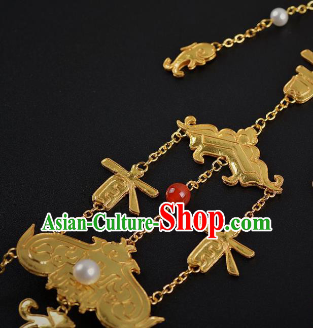 China Ancient Empress Golden Lotus Hairpin Handmade Palace Hair Jewelry Traditional Ming Dynasty Tassel Hair Stick