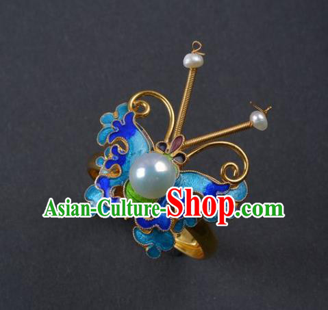 Handmade Chinese Traditional Qing Dynasty Cloisonne Butterfly Ring Accessories Ancient Court Empress Ring Jewelry