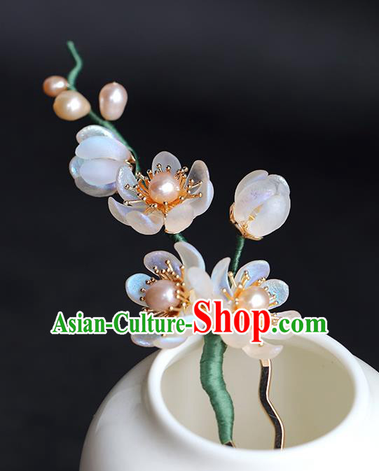 Chinese Traditional Wedding Hair Accessories Ancient Bride Flowers Hair Stick Hanfu Pearls Hairpin