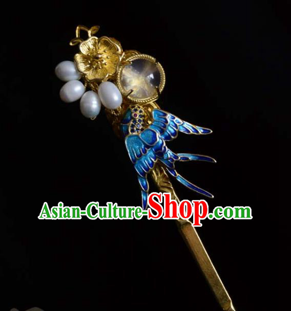 Chinese Traditional Golden Hair Stick Hanfu Hair Accessories Ancient Ming Dynasty Blueing Hairpin