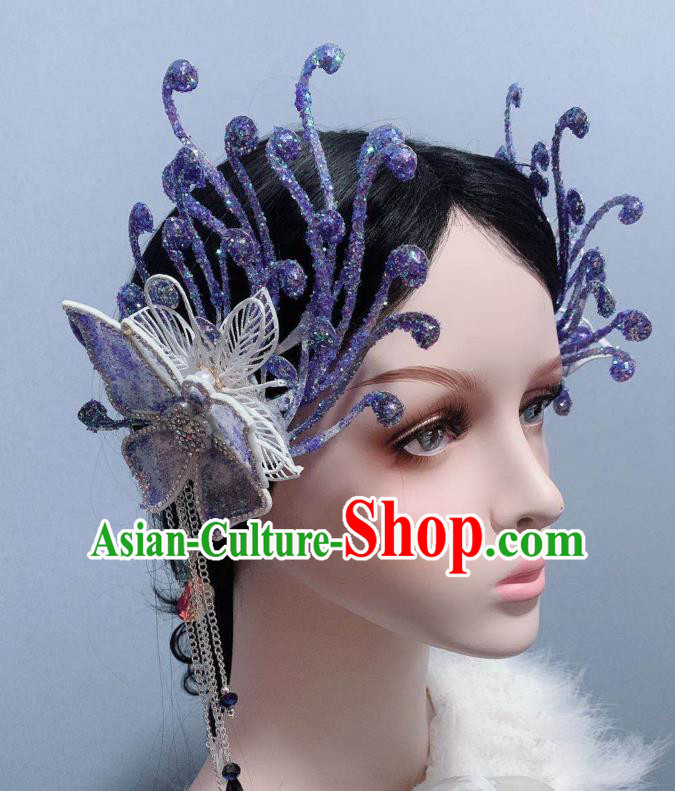 Top Handmade Purple Silk Flower Hair Accessories Stage Show Hair Ornament Baroque Princess Hair Sticks