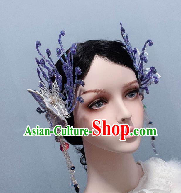 Top Handmade Purple Silk Flower Hair Accessories Stage Show Hair Ornament Baroque Princess Hair Sticks