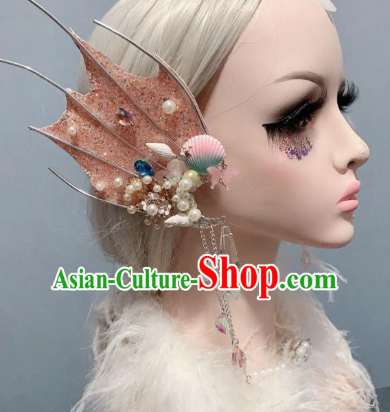 Top Handmade Stage Show Hair Ornament Baroque Princess Pink Fin Tassel Hair Sticks Cosplay Fairy Hair Accessories