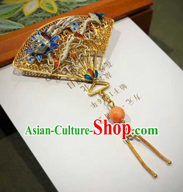 China Ancient Court Queen Cloisonne Brooch Traditional Qing Dynasty Golden Filigree Breastpin Jewelry Accessories