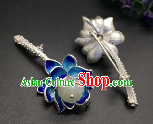 China Traditional Blueing Lotus Brooch Jewelry Accessories Ancient Court Queen White Jade Breastpin