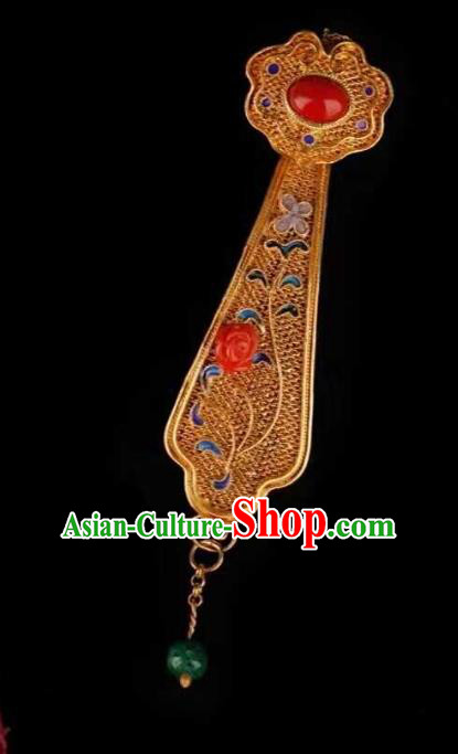 China Traditional Qing Dynasty Jewelry Accessories Ancient Court Queen Golden Necklace Pendant