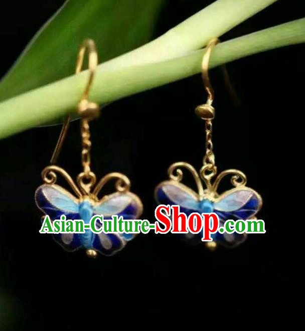 Handmade Chinese Cloisonne Butterfly Earrings Jewelry Traditional Classical Cheongsam Ear Accessories