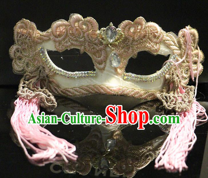 Top Stage Performance Face Accessories Fancy Ball Decorations Embroidered Blinder Halloween Cosplay Princess Pink Tassel Mask